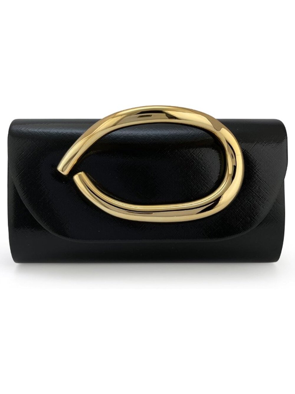 〽️Women's Black Vegan Leather Gold Handle Clutch Purses Formal Evening Handbag